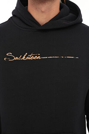 Miron Lacivert Sırt Şeritli Kapüşonlu Üç İplik Oversize Sweatshirt-2437 