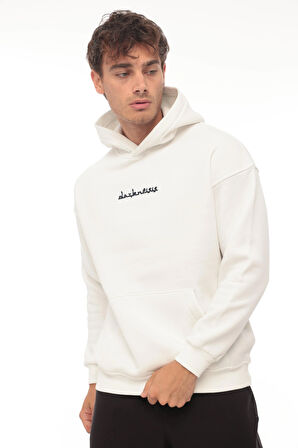 Miron Beyaz Sırtı Etnik Baskılı Kapüşonlu Üç İplik Oversize Sweatshirt-2438 