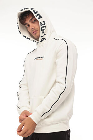 Miron Beyaz Kapüşon Baskılı Üç İplik Oversize Sweatshirt- 2440