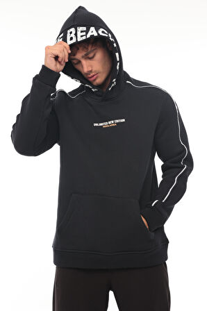 Miron Lacivert Kapüşon Baskılı Üç İplik Oversize Sweatshirt- 2440