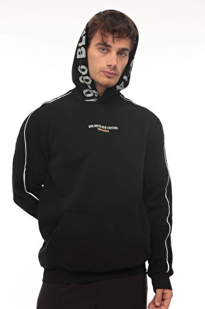 Miron Siyah Kapüşon Baskılı Üç İplik Oversize Sweatshirt- 2440