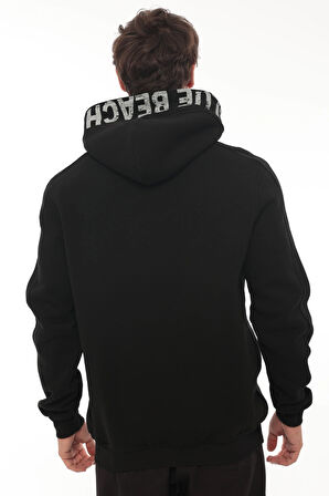 Miron Siyah Kapüşon Baskılı Üç İplik Oversize Sweatshirt- 2440