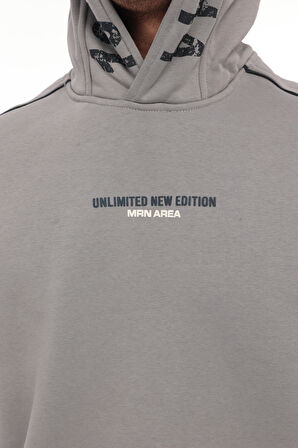 Miron Füme Kapüşon Baskılı Üç İplik Oversize Sweatshirt- 2440