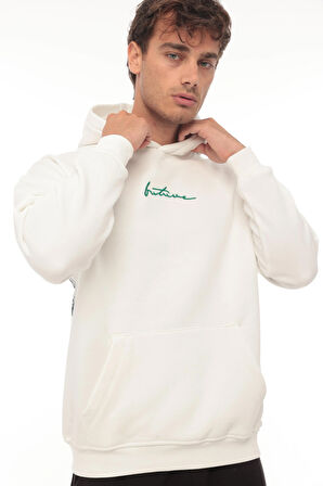 Miron Beyaz Sırtı Baskılı Kapüşonlu Üç İplik Oversize Sweatshirt- 2441