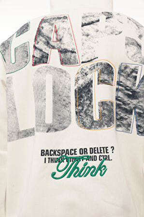 Miron Beyaz Sırtı Baskılı Kapüşonlu Üç İplik Oversize Sweatshirt- 2441