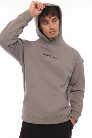 Miron Füme Sırtı Baskılı Kapüşonlu Üç İplik Oversize Sweatshirt- 2441