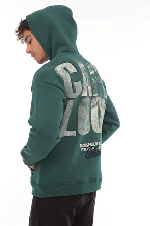 Miron Nefti Sırtı Baskılı Kapüşonlu Üç İplik Oversize Sweatshirt- 2441