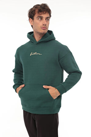 Miron Nefti Sırtı Baskılı Kapüşonlu Üç İplik Oversize Sweatshirt- 2441