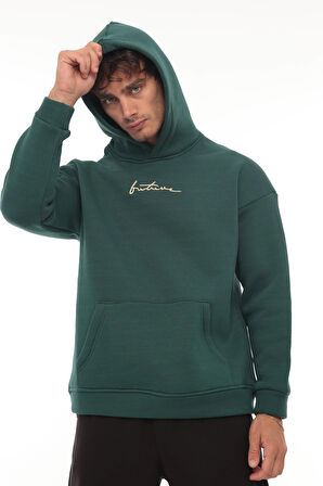 Miron Nefti Sırtı Baskılı Kapüşonlu Üç İplik Oversize Sweatshirt- 2441