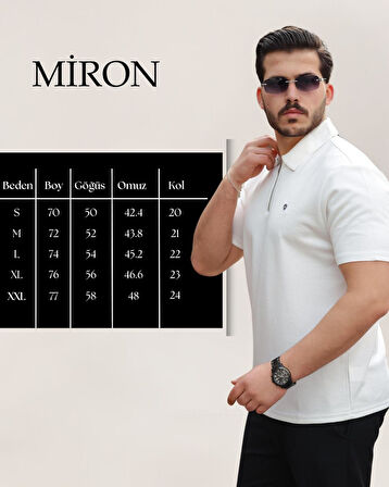 Miron Beyaz Basic Fermuar Detaylı Polo Yaka Kısa Kollu Tişört 2501