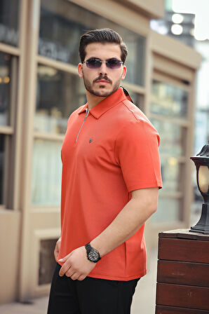 Miron Kiremit Basic Fermuar Detaylı Polo Yaka Kısa Kollu Tişört 2501