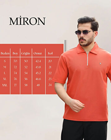 Miron Kiremit Basic Fermuar Detaylı Polo Yaka Kısa Kollu Tişört 2501