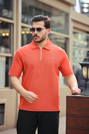 Miron Kiremit Basic Fermuar Detaylı Polo Yaka Kısa Kollu Tişört 2501