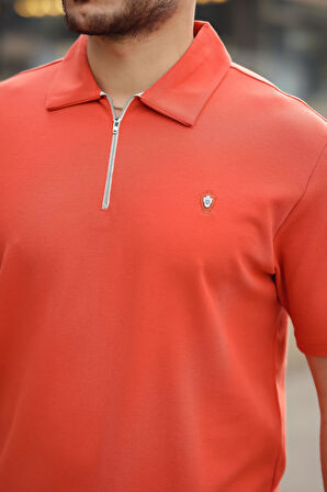 Miron Kiremit Basic Fermuar Detaylı Polo Yaka Kısa Kollu Tişört 2501