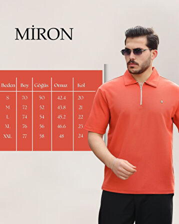 Miron Kiremit Basic Fermuar Detaylı Polo Yaka Kısa Kollu Tişört 2501
