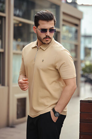 Miron Bej Basic Fermuar Detaylı Polo Yaka Kısa Kollu Tişört 2501