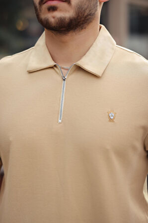 Miron Bej Basic Fermuar Detaylı Polo Yaka Kısa Kollu Tişört 2501