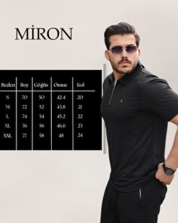 Miron Siyah Basic Fermuar Detaylı Polo Yaka Kısa Kollu Tişört 2501