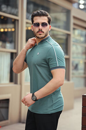 Miron Nefti Kolej Yaka Yarım Fermuarlı Kısa Kollu Tişört- 2408