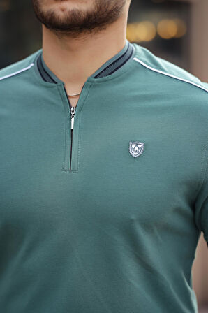 Miron Nefti Kolej Yaka Yarım Fermuarlı Kısa Kollu Tişört- 2408