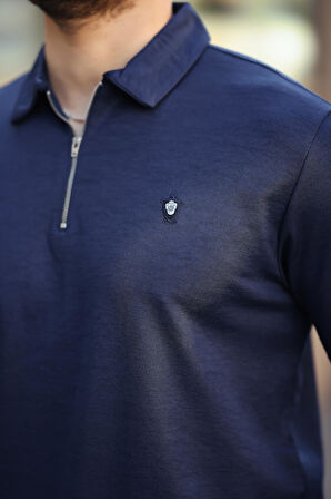 Miron Lacivert Basic Fermuar Detaylı Polo Yaka Kısa Kollu Tişört 2501