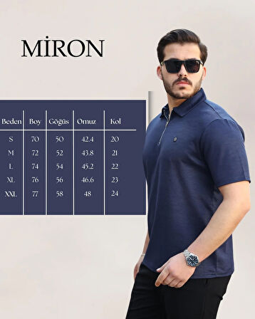 Miron Lacivert Basic Fermuar Detaylı Polo Yaka Kısa Kollu Tişört 2501