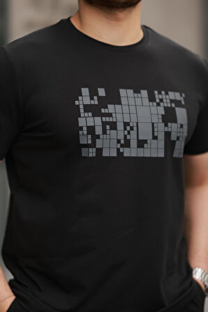 Miron Siyah Baskılı Sıfır Yaka Regular Fit Kısa Kollu Tişört -2509