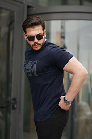 Miron Lacivert Baskılı Sıfır Yaka Regular Fit Kısa Kollu Tişört -2509