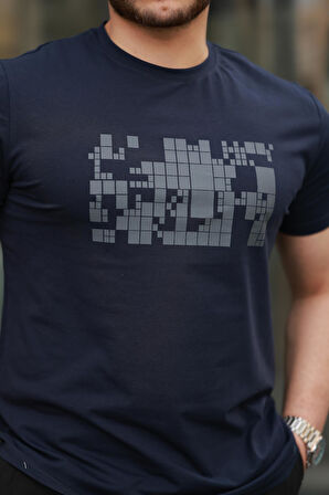 Miron Lacivert Baskılı Sıfır Yaka Regular Fit Kısa Kollu Tişört -2509