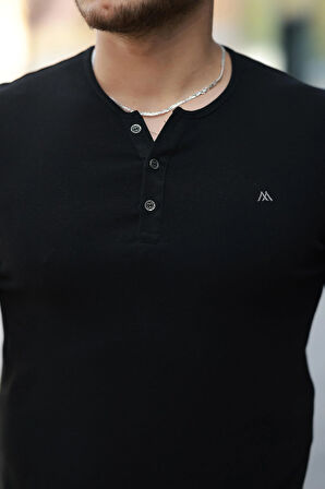 Miron Siyah Önü Düğmeli Sıfır Yaka Kısa Kollu Regular Fit Tişört- 2510