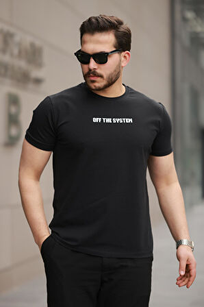 Miron Siyah Sırtı Baskı Detaylı Sıfır Yaka Oversize Kısa Kollu Tişört -2507