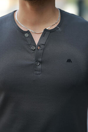 Miron Antrasit Önü Düğmeli Sıfır Yaka Kısa Kollu Regular Fit Tişört- 2510