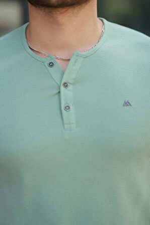 Miron Su Yeşili Önü Düğmeli Sıfır Yaka Kısa Kollu Regular Fit Tişört- 2510