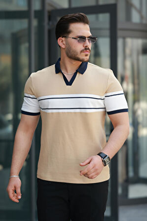Miron Kamel Beyaz iki Renk Polo Yaka Kısa Kollu Tişört-2514