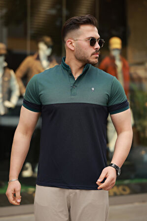Miron Nefti Lacivert Kagi Ston Parçalı Polo Yaka Kısa Kollu Tişört- 2402
