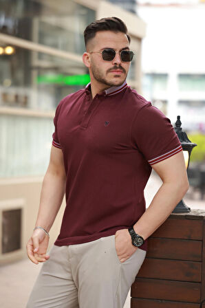 Miron Bordo Logo Nakışlı Polo Yaka Kısa Kollu Tişört -2518
