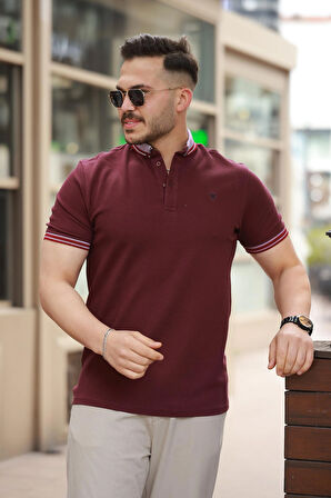 Miron Bordo Logo Nakışlı Polo Yaka Kısa Kollu Tişört -2518