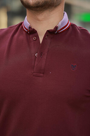 Miron Bordo Logo Nakışlı Polo Yaka Kısa Kollu Tişört -2518
