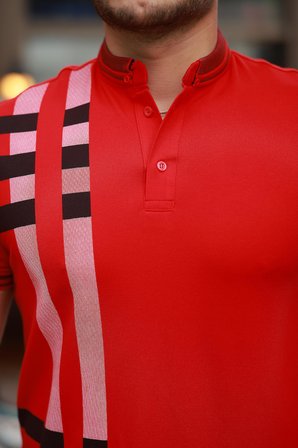 Miron Kırmızı Baskı Detaylı Polo Yaka Kısa Kollu Tişört -2519
