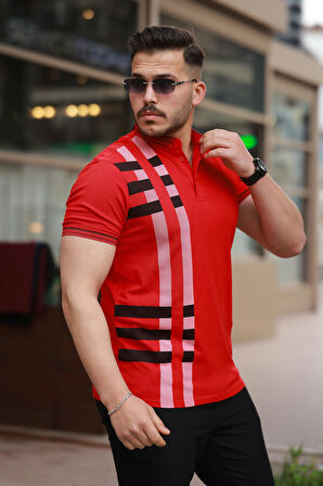 Miron Kırmızı Baskı Detaylı Polo Yaka Kısa Kollu Tişört -2519