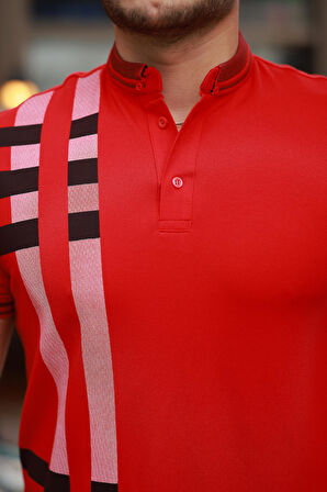 Miron Kırmızı Baskı Detaylı Polo Yaka Kısa Kollu Tişört -2519