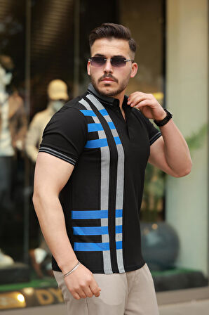 Miron Siyah Baskı Detaylı Polo Yaka Kısa Kollu Tişört -2519