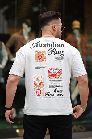 Miron Ekru Anatolian Rug Sırtı Baskı Detaylı Oversize Kısa Kollu Tişört- 2520