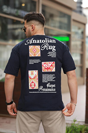Miron Lacivert Anatolian Rug Sırtı Baskı Detaylı Oversize Kısa Kollu Tişört- 2520