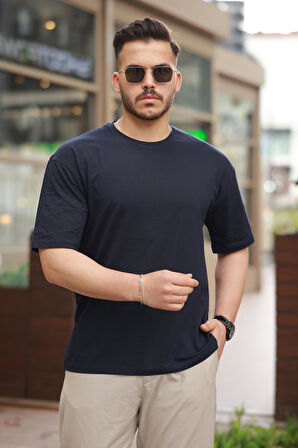 Miron Lacivert Anatolian Rug Sırtı Baskı Detaylı Oversize Kısa Kollu Tişört- 2520