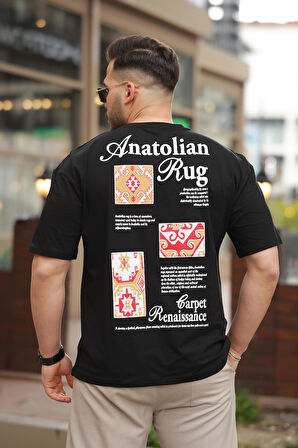 Miron Siyah Anatolian Rug Sırtı Baskı Detaylı Oversize Kısa Kollu Tişört- 2520