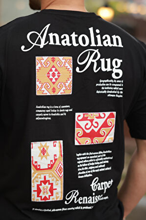 Miron Siyah Anatolian Rug Sırtı Baskı Detaylı Oversize Kısa Kollu Tişört- 2520