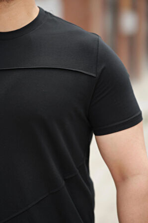 Miron Siyah Parçalı Dikiş Detaylı Regular Fit Kısa Kollu Tişört -2523