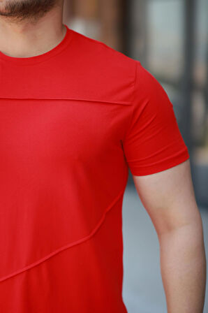 Miron Kırmızı Parçalı Dikiş Detaylı Regular Fit Kısa Kollu Tişört -2523