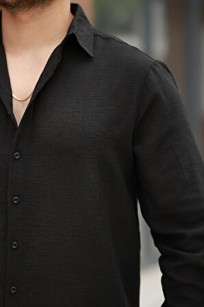Miron Siyah Düz Uzun Kollu Regular Fit Gömlek- 2526